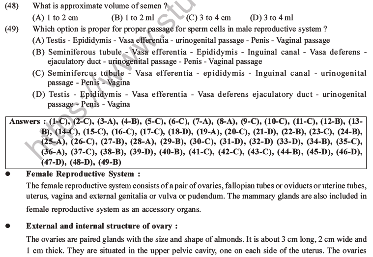 NEET Biology Human Reproduction MCQs Set A, Multiple Choice Questions